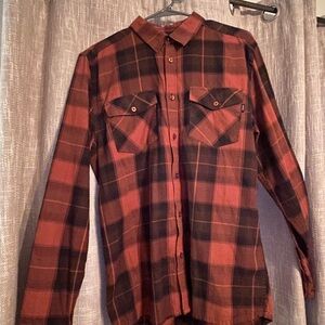 Wesc Men's Casual Plaid Shirt - Orange and Black
